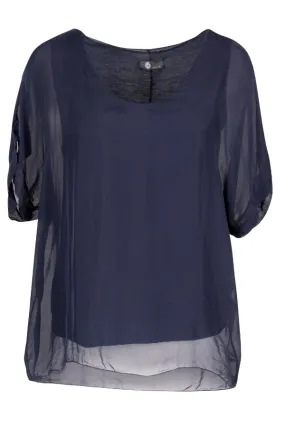 Solid Chiffon Overlay Top | Navy MinimalistDesign Street Casual Look Active Layers