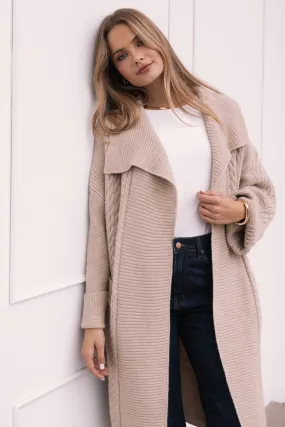 Soma Oversized Open Front Cardigan - Beige Essential Look Weekend Comfort