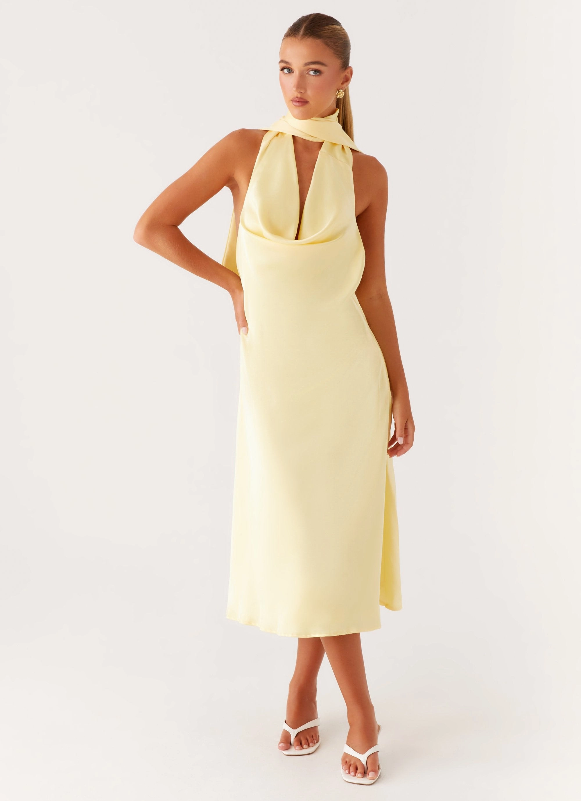 Modern Waist Design Sonny Midi Dress - Yellow