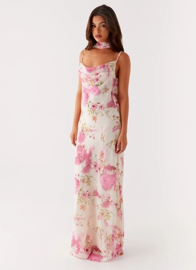 Spencer Maxi Dress - Ivory Floral Print Rose Flush Shade Glow