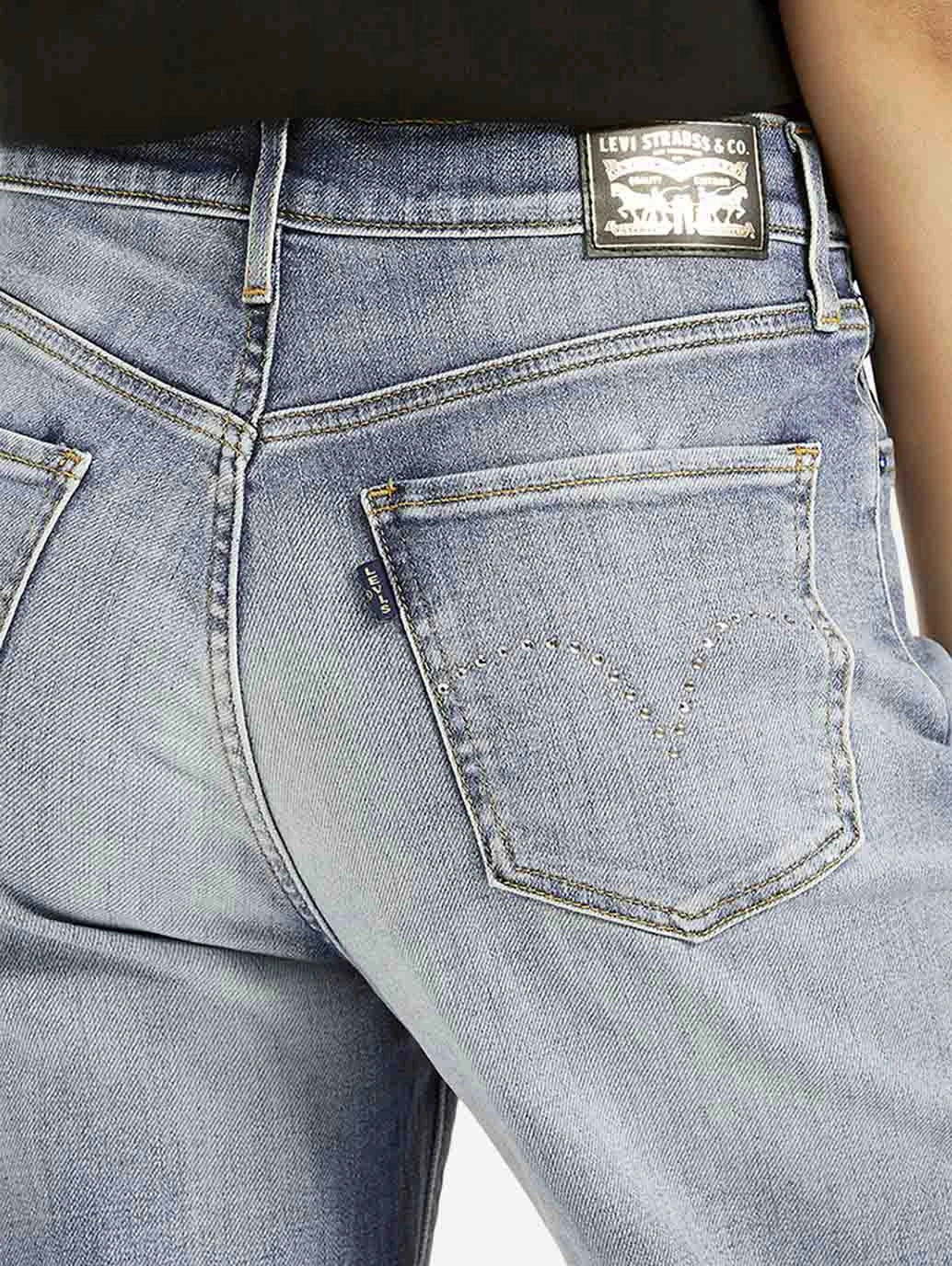 Premium Fit Women's Light Blue Ribcage Bell Bottom Wide Leg Fit High Rise Jeans