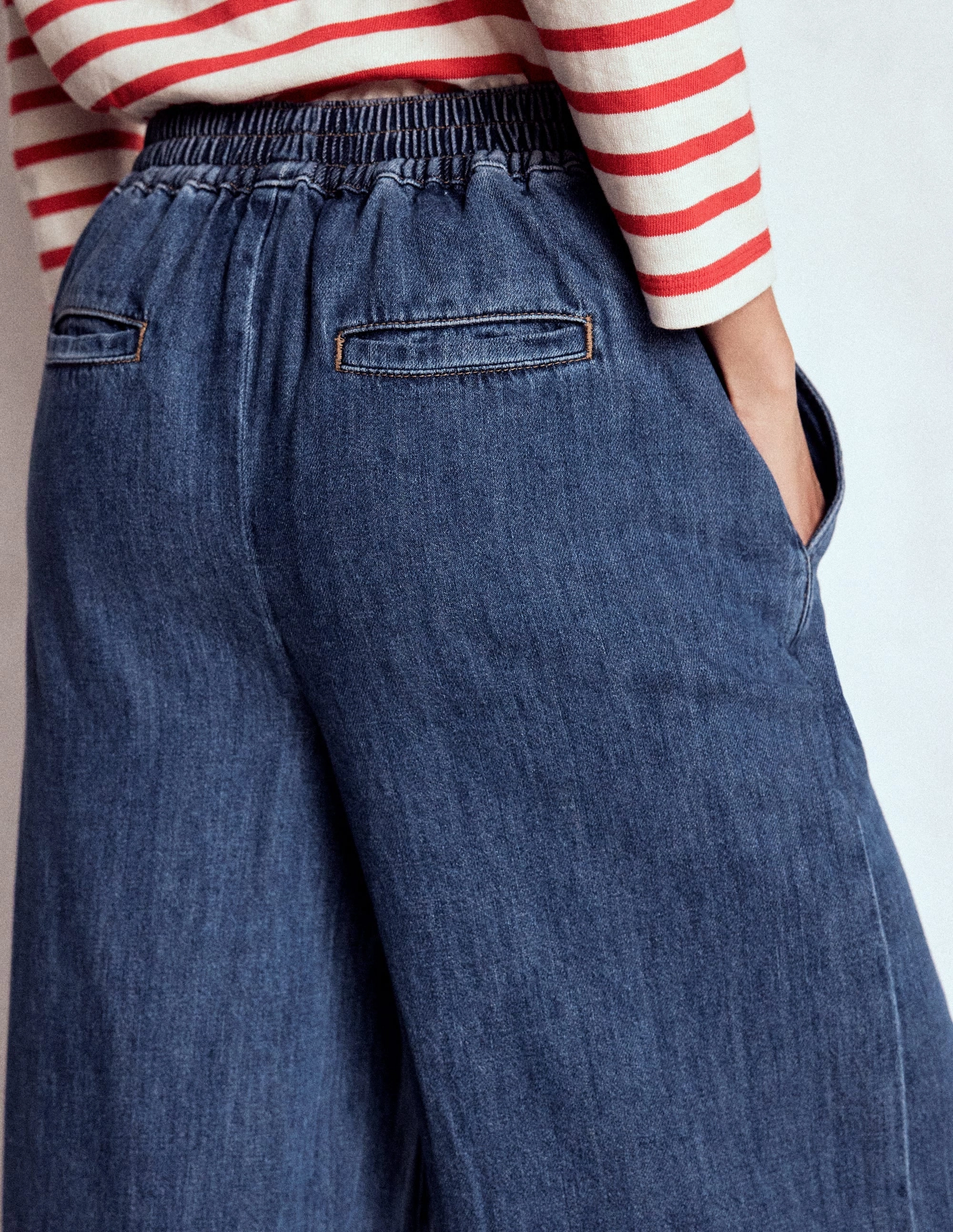 Pull-on Denim Trousers-MID WASH No Pinch