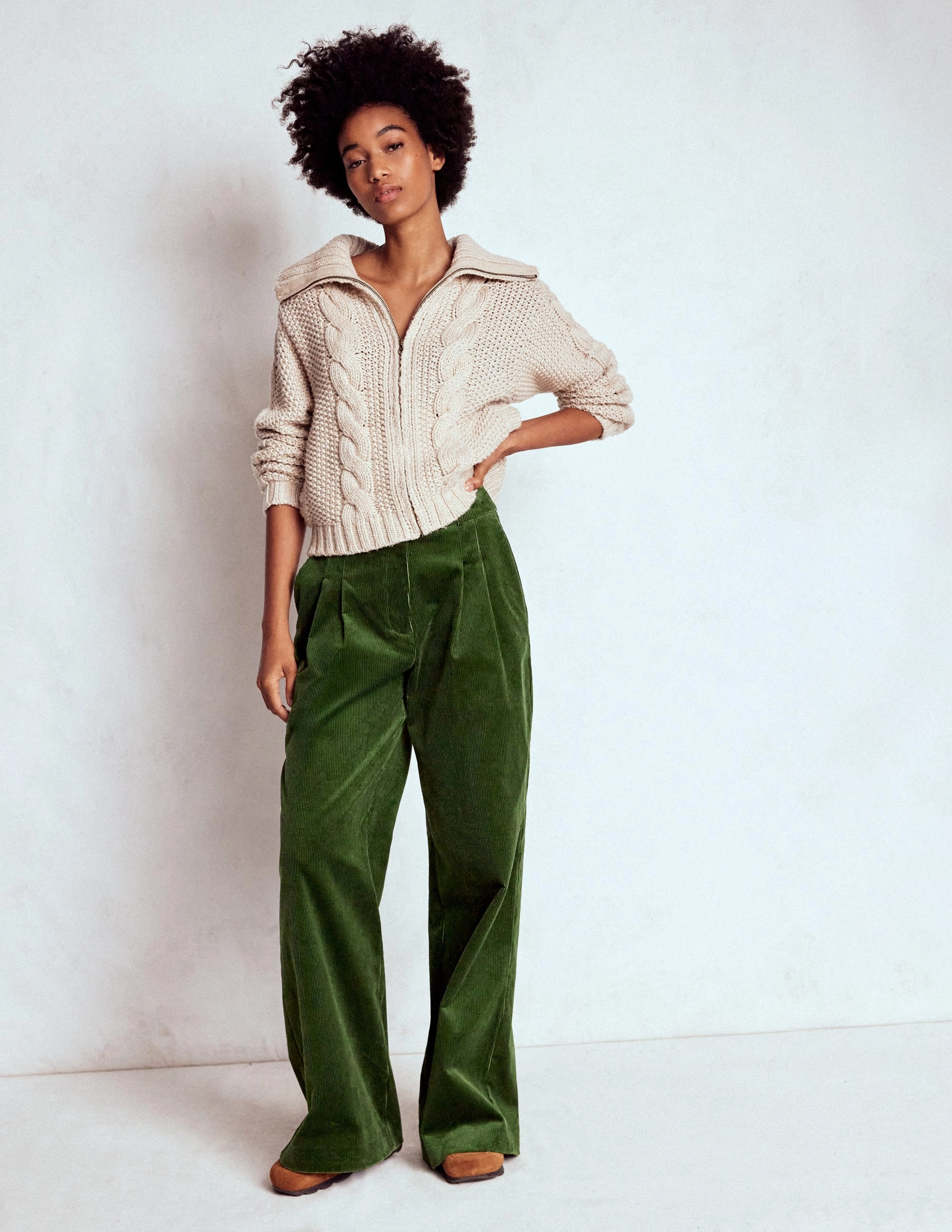 Kensington Cord Trousers-Green Fir Anti Snag Fabric