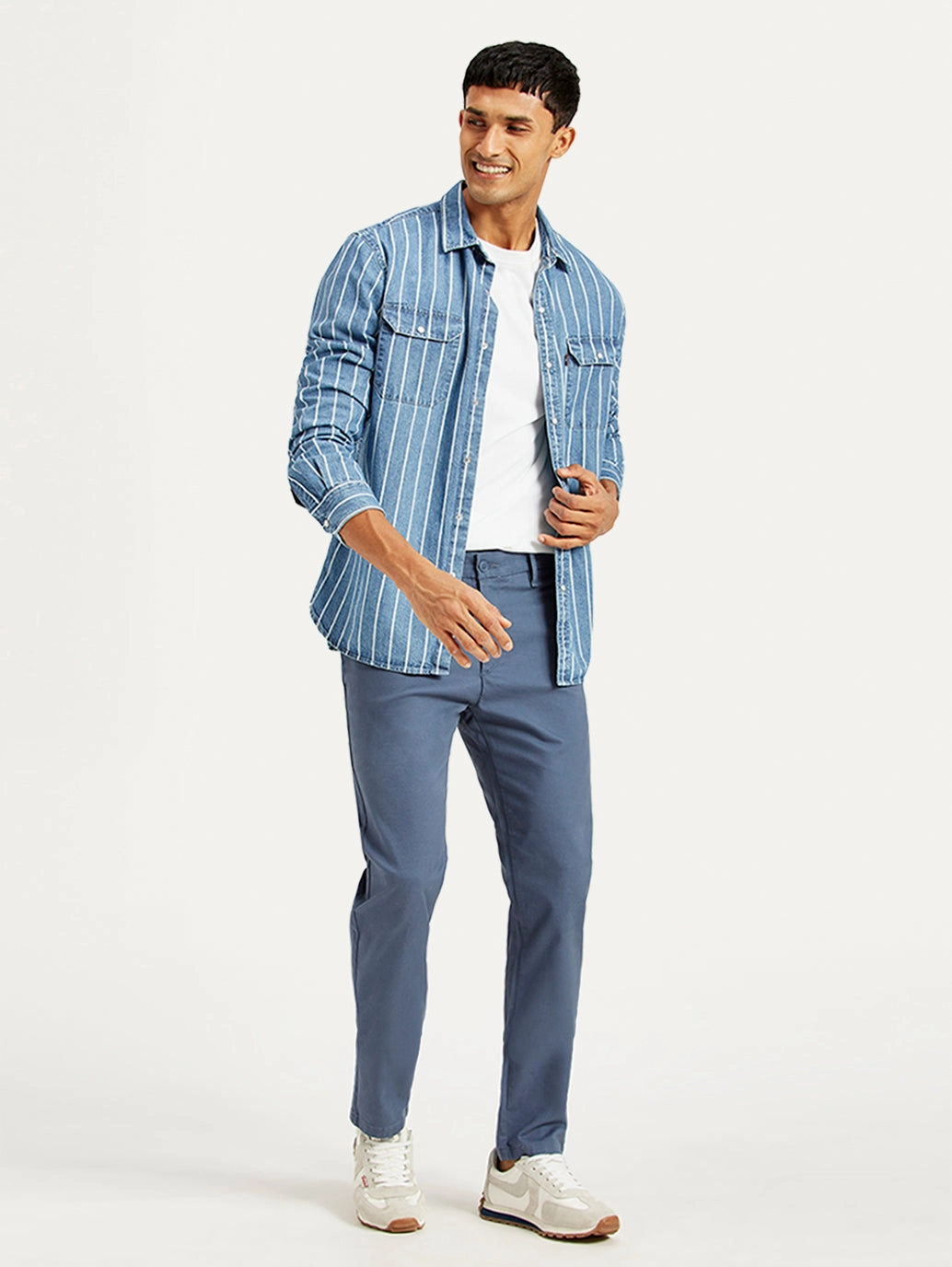 Men's Blue Tapered Chino Trousers AntiSlipWaistband