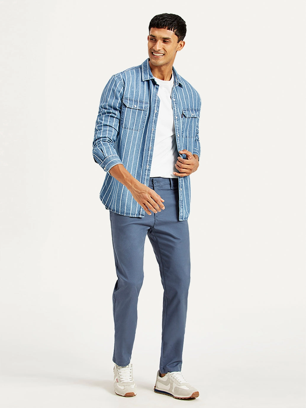 Men's Blue Tapered Chino Trousers NonIrritatingSeams Sport Performance