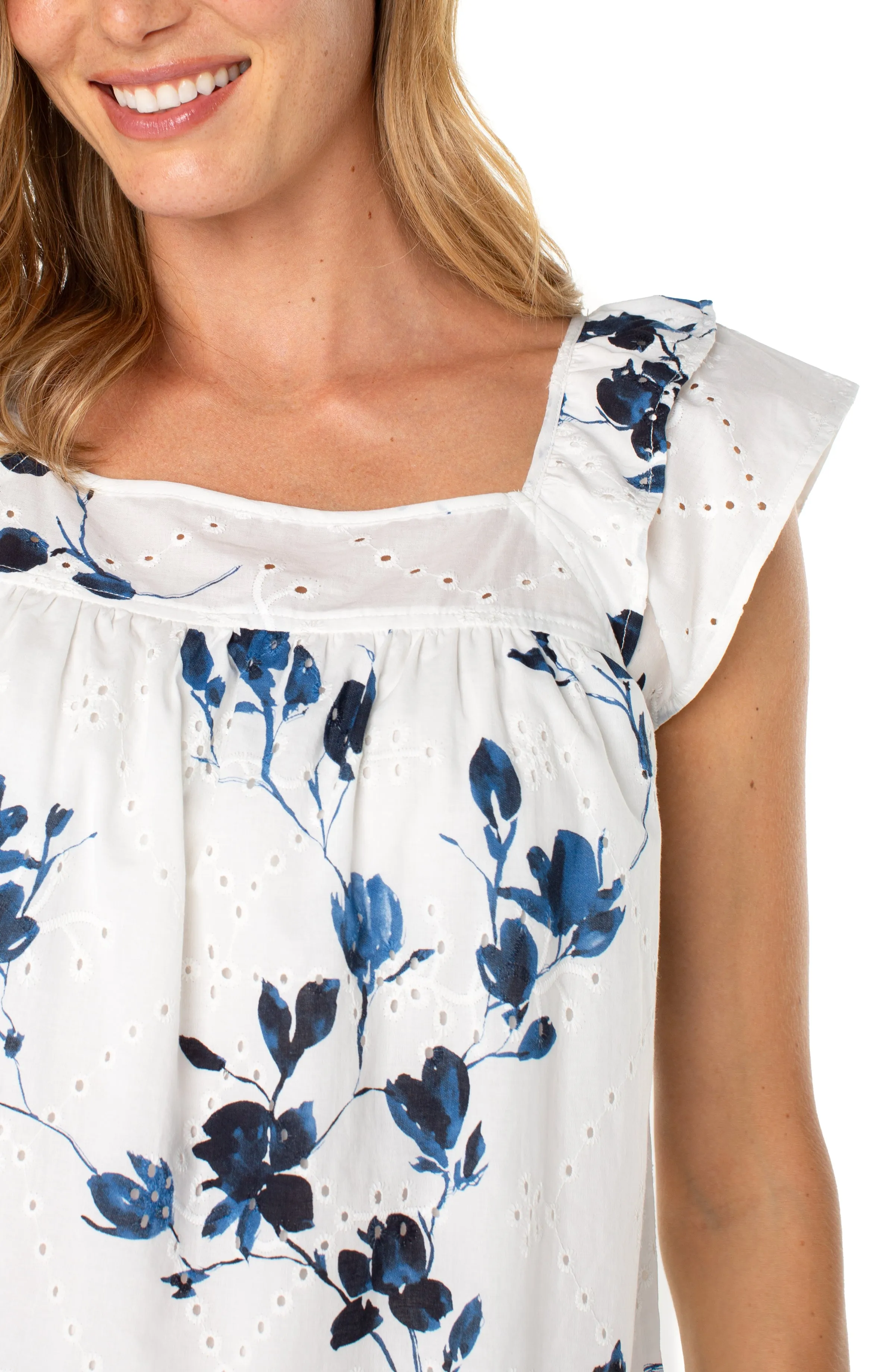 Square Neck Woven Blouse | Indigo Rose Quick Cool Seasonal Staple Ribbed Neckline