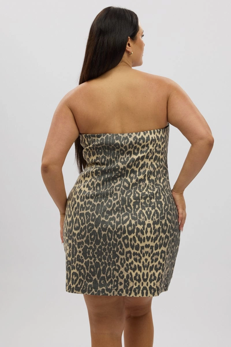 Black Animal Print Strapless Leopard Drill Minidress Effortless Style