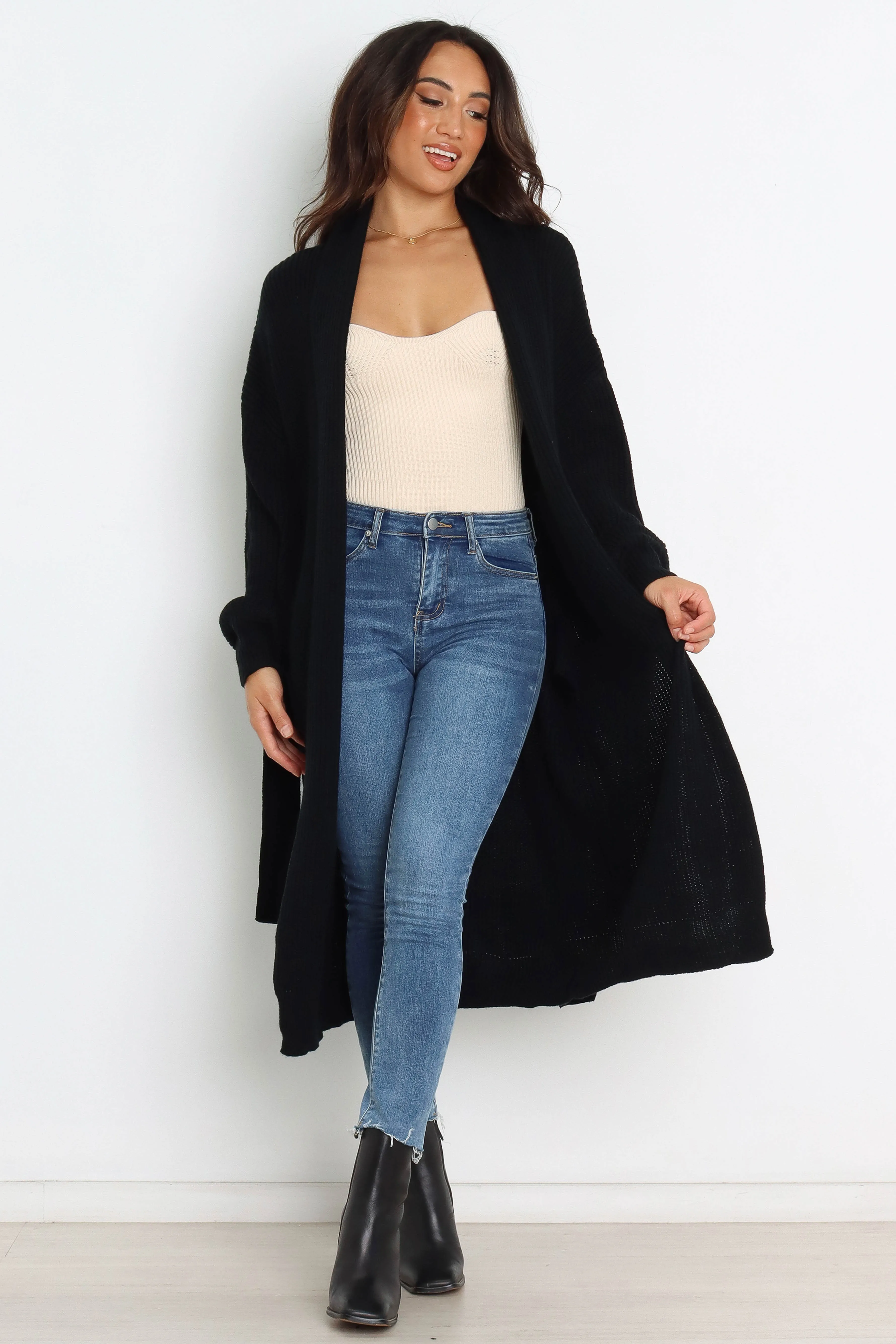 WaffleKnit Texture Lorrie Cardigan - Black