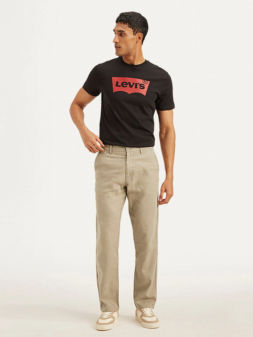 Carbon Infused Fabric Men's Beige Authentic Straight Fit Linen Chino Pants