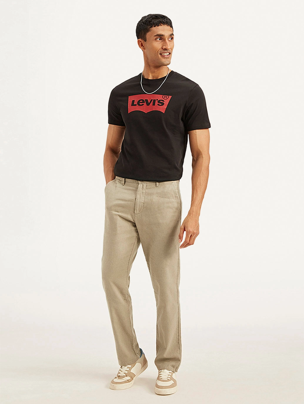 Lightweight Fabric No Frills Fit Men's Beige Authentic Straight Fit Linen Chino Pants