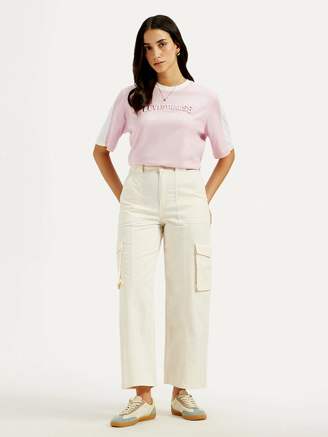 Women's High Rise Off-White?Wide Leg Cargo Trousers TearResistantMaterial