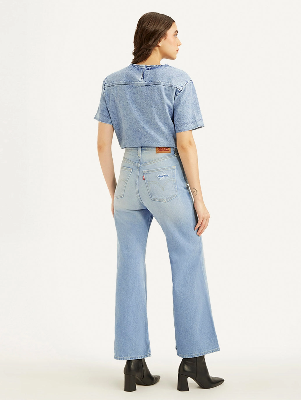 Women's Blue Ribcage Bell Bottom Wide Leg Fit High Rise Jeans Casual Smart Casual Unisex Wear