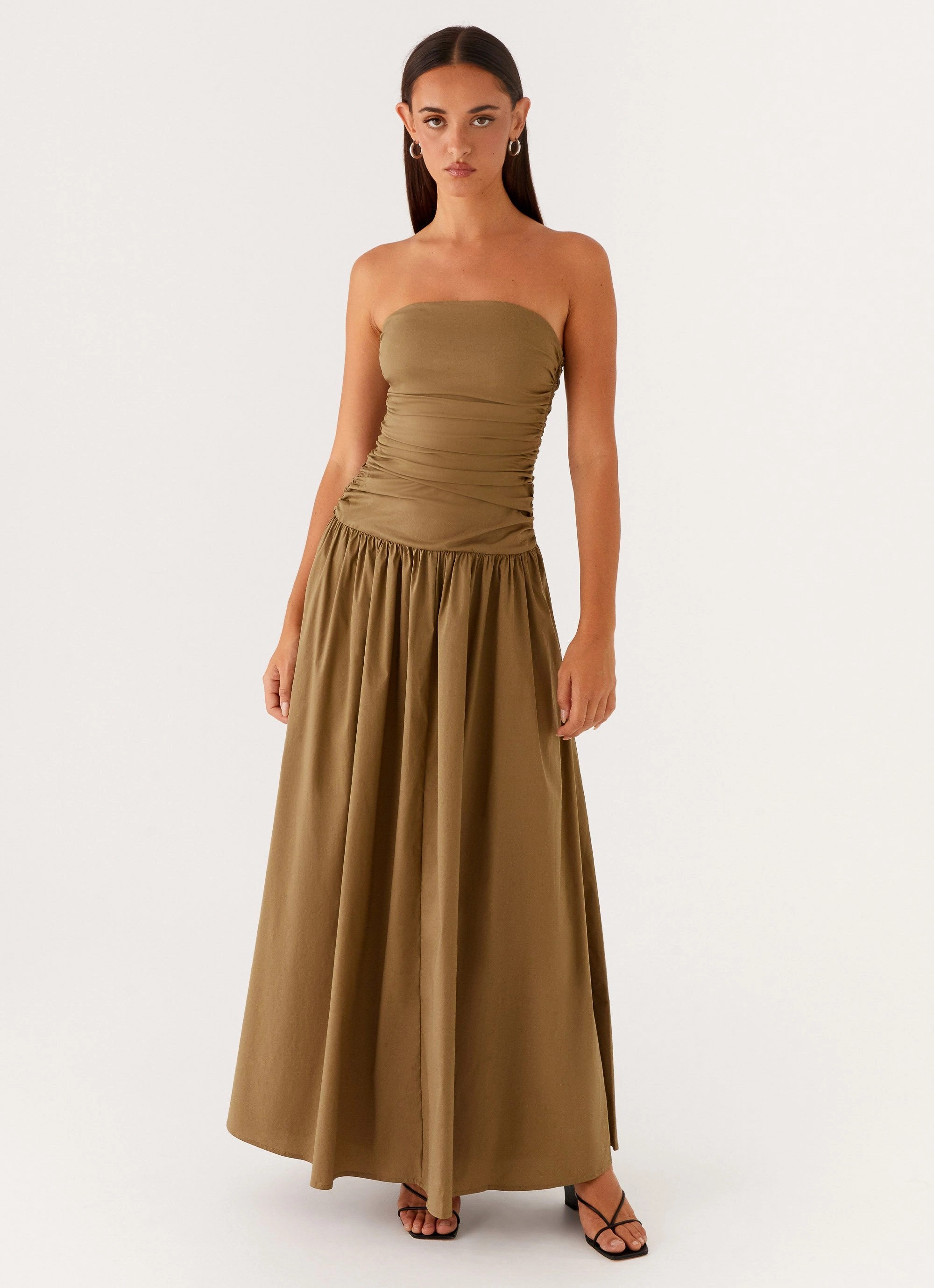 Carmel Maxi Dress - Khaki Cool Texture Soft and Stylish