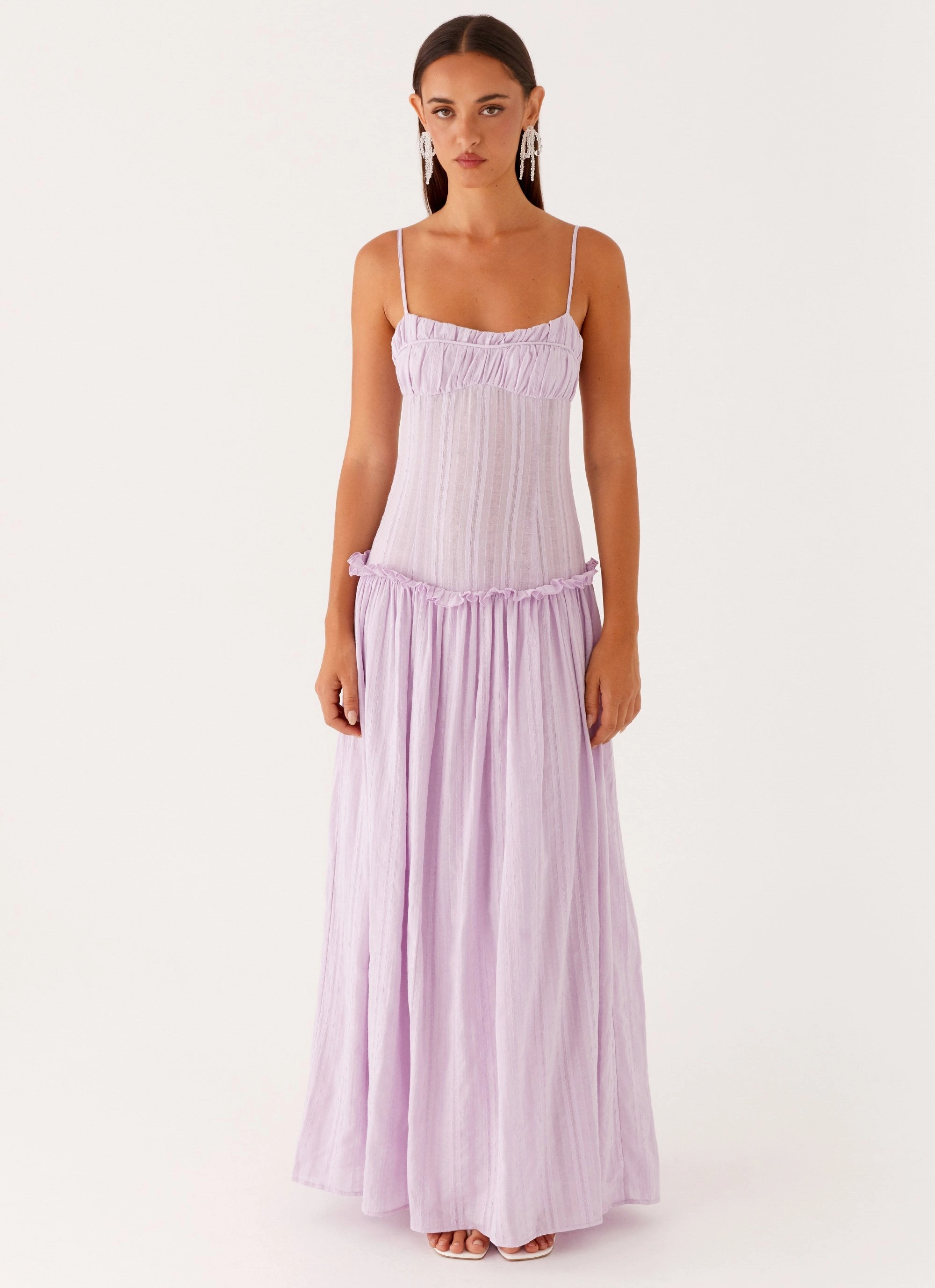 Jacinda Drop Waist Maxi Dress - Lavender Soft cotton dress