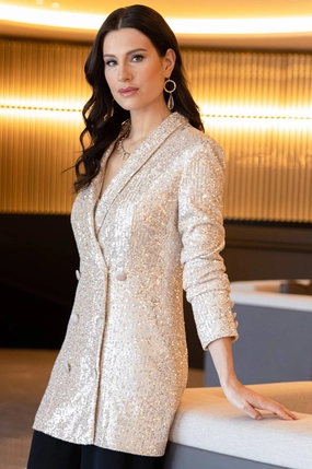 Eco Friendly Textile Shrink Resistant Treatment Lyman - 239814U Sequin Blazer