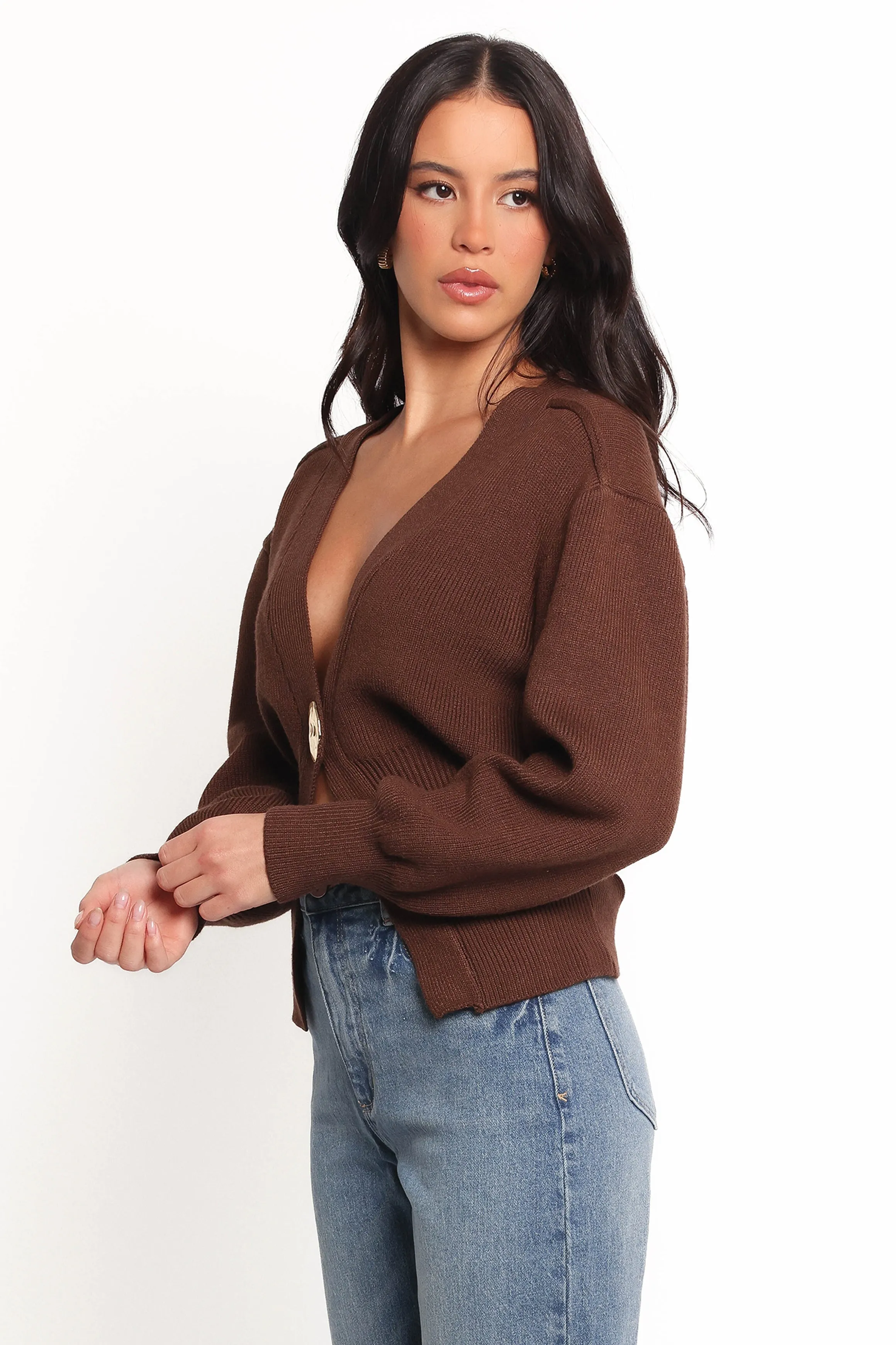 Light Reflective Trims Cyrelle Single Button Cardigan - Brown
