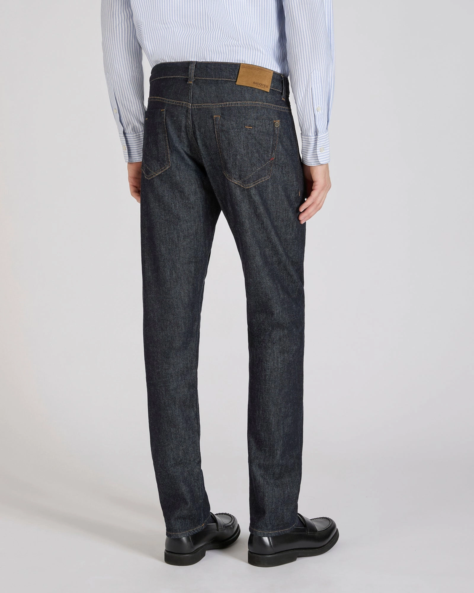 ExtendedSizeRange ComfortWaistband Slim fit five-pocket blue cotton and cashmere denim trousers