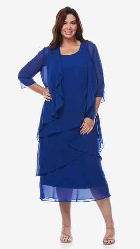 Layla Jones - LJ0148 Midi Chiffon Layer Dress with Jacket Abrasion Resistant Finish