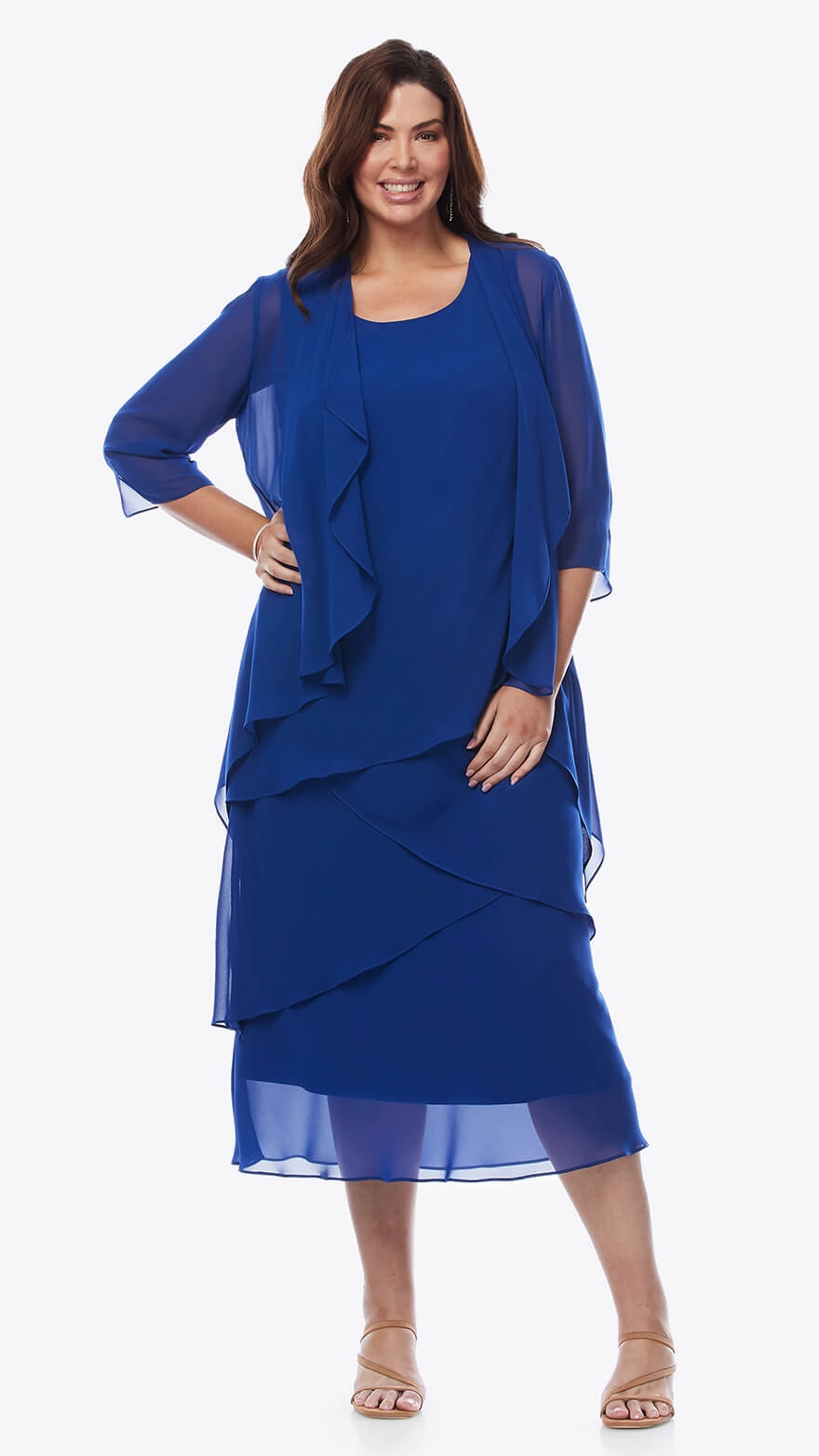 Layla Jones - LJ0148 Midi Chiffon Layer Dress with Jacket Abrasion Resistant Finish