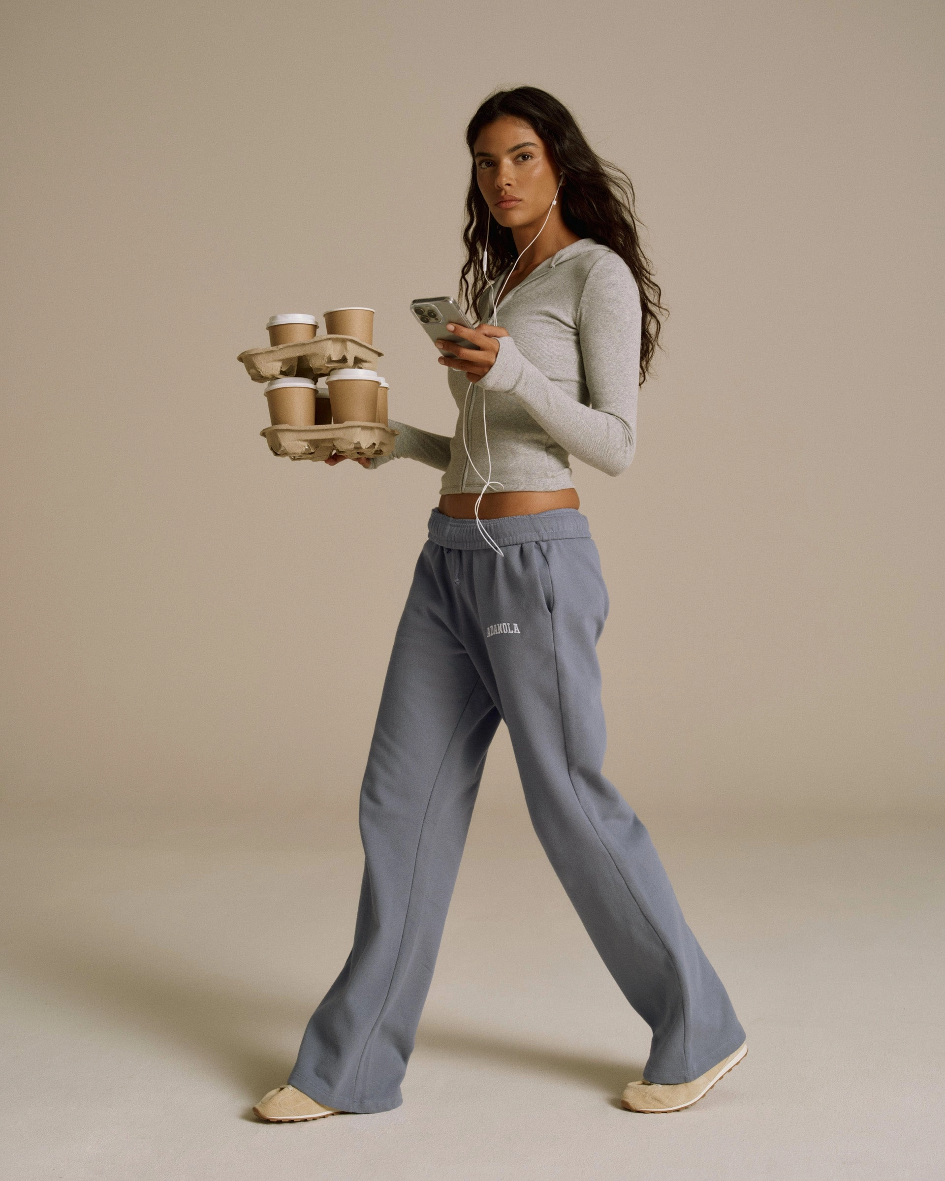 Minimal Bulk Active Layer Varsity Loose Fit Straight Leg Sweatpants - Slate Blue