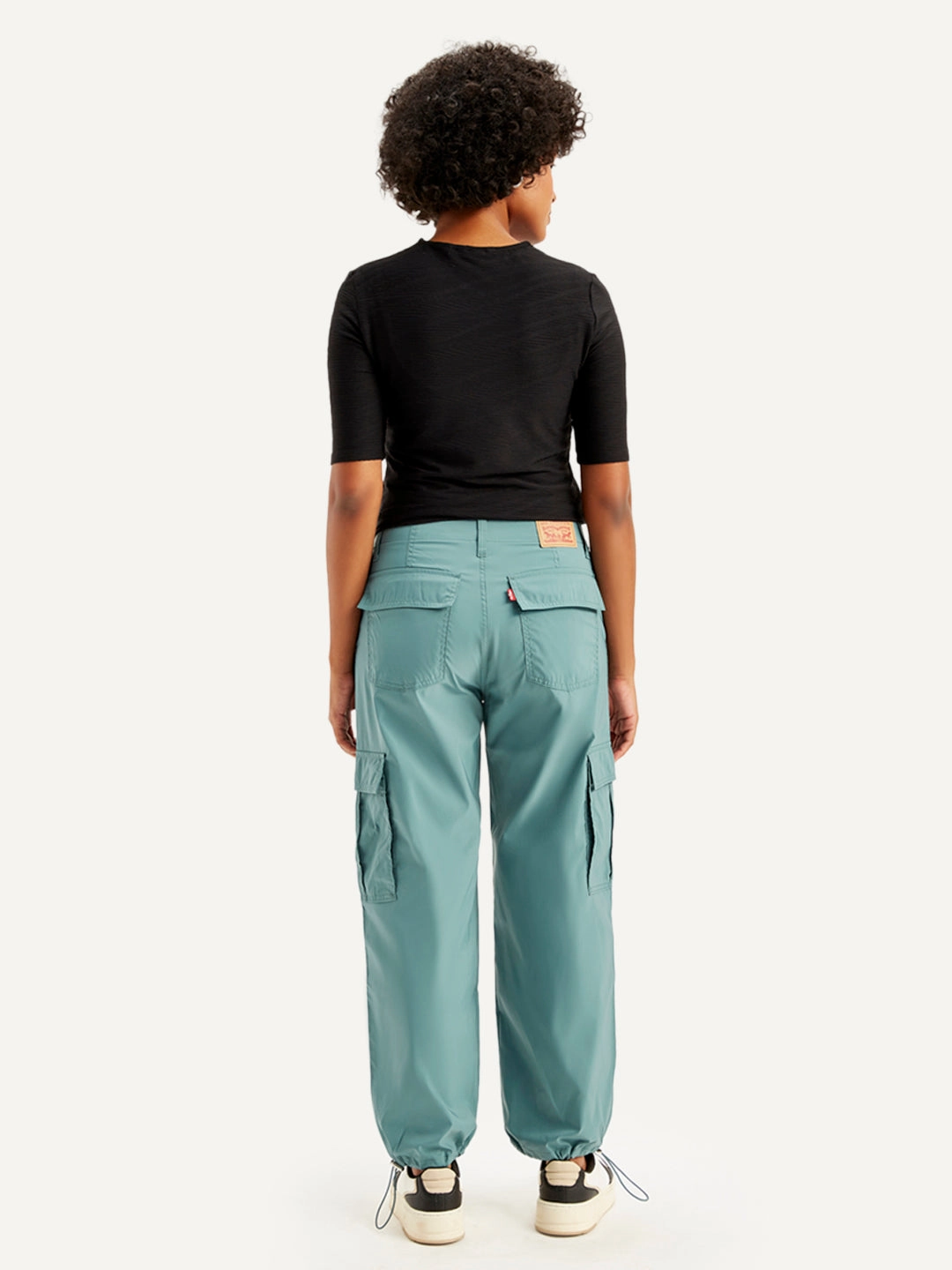 Women's Mid Rise Green?Baggy Fit Cargo Trousers SecureZipperClosures