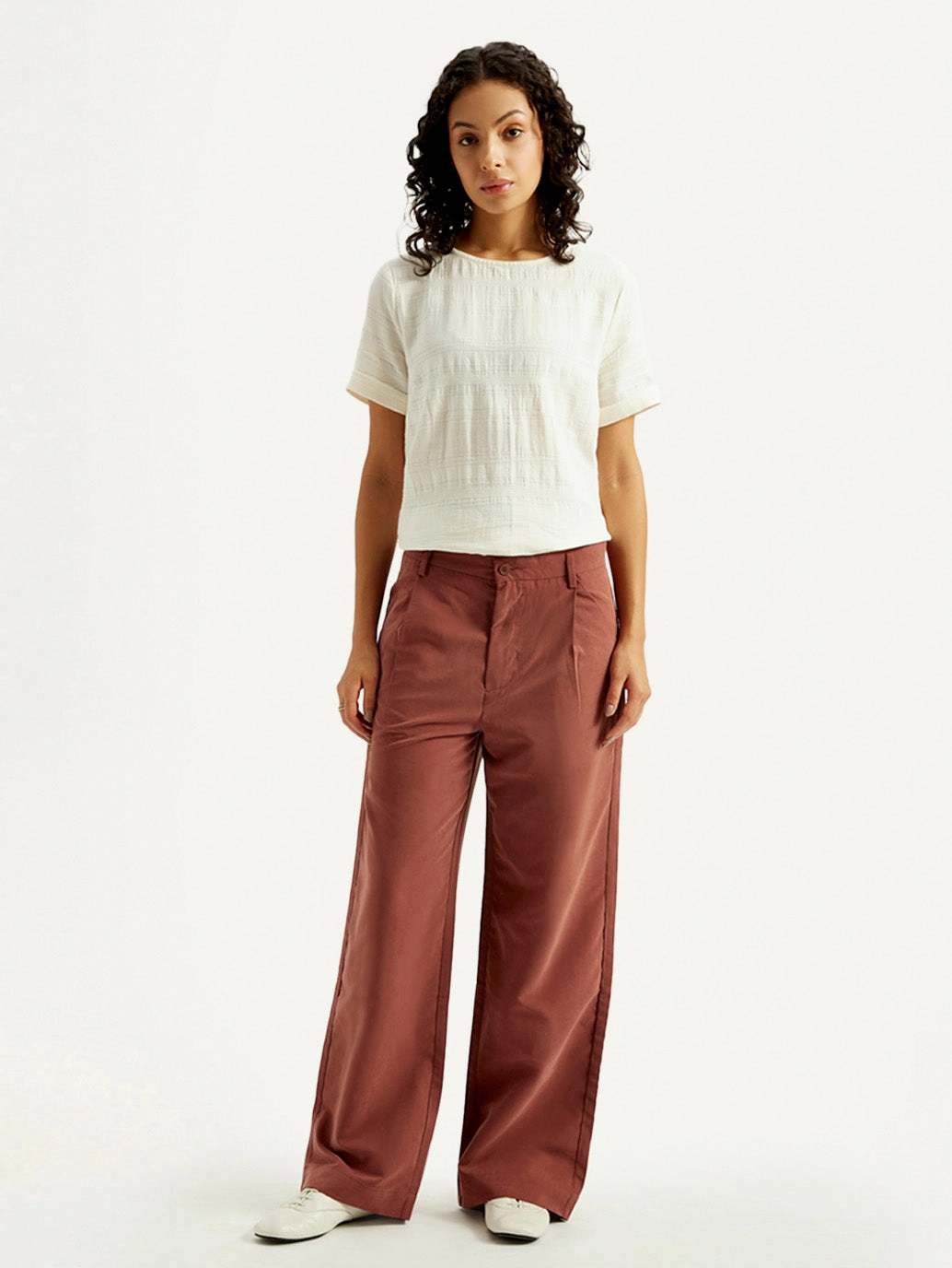 Chilly Weather Wear Women's Rust Flared Fit Mid Rise Trousers