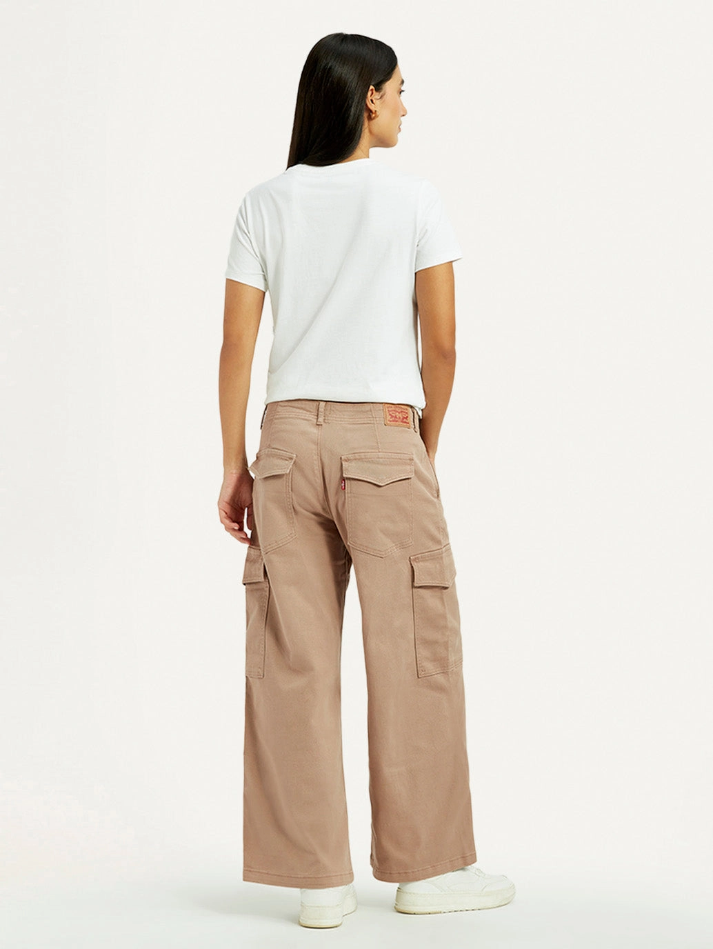 Casual Comfort Fit Women's Beige Regular Fit High Rise Cargo Trousers