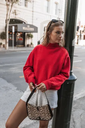 Luda Mockneck Knit Sweater - Red Fresh Trend