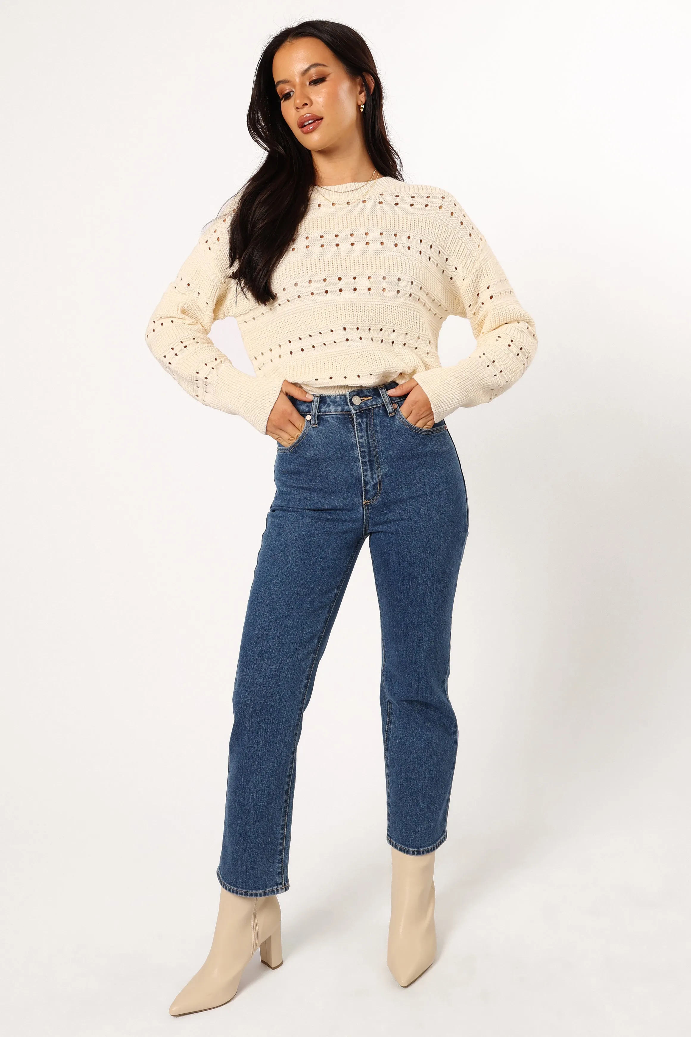 Watton Stripe Knit Sweater - Cream Simple Aesthetic Daily Layers