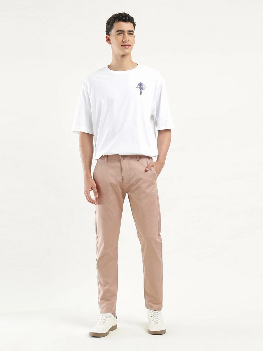 Men's Peach Slim Tapered Fit Trousers Double Layered Hem Comfy Material