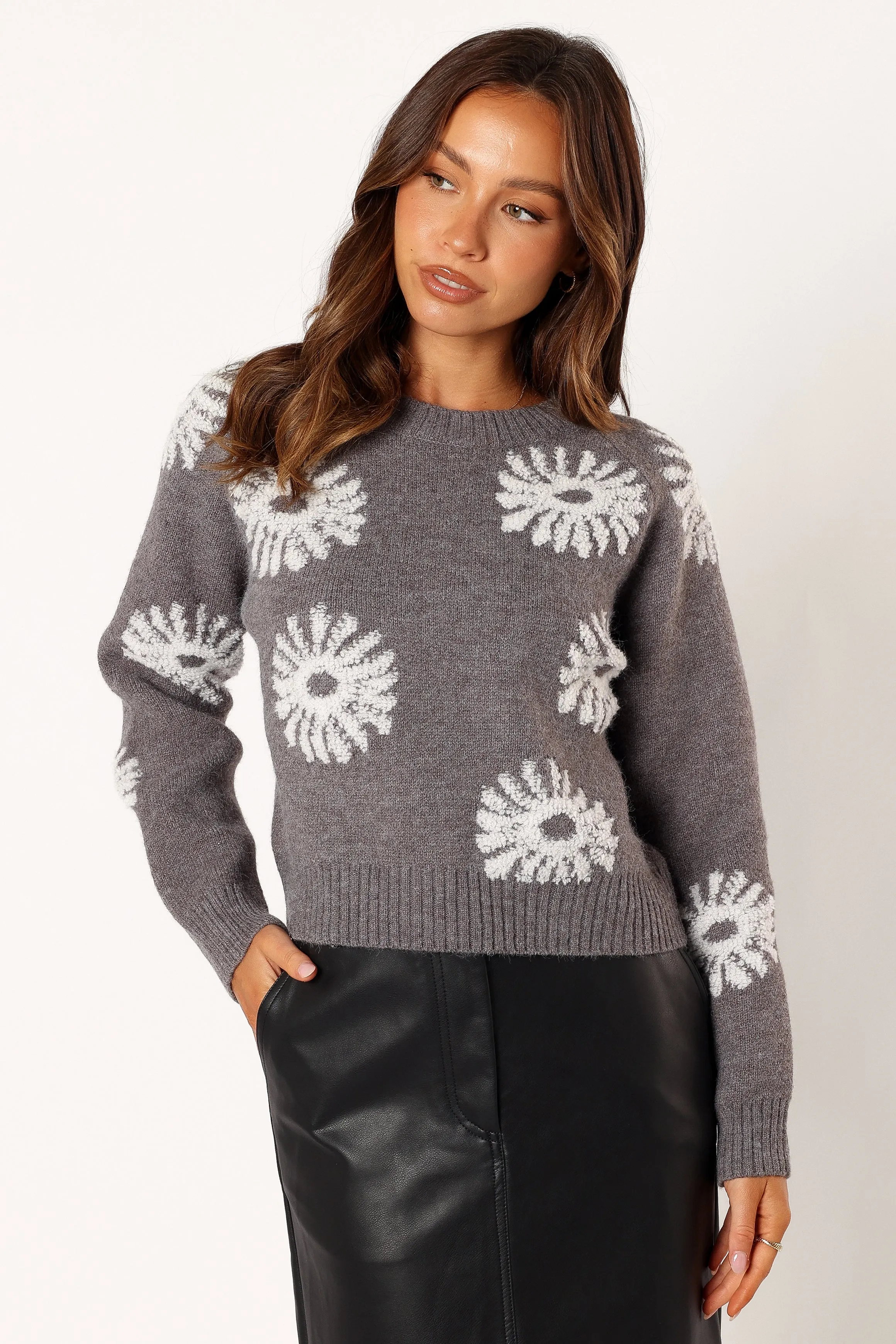simple design Hypoallergenic Fiber Chandler Knit Sweater - Grey White
