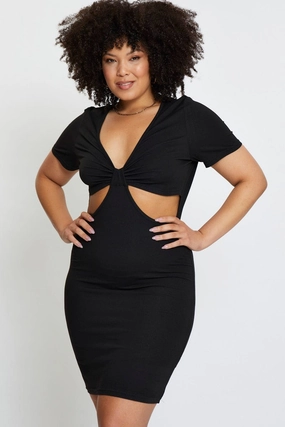 Black Mini Bodycon Dress Colla Short Sleeve Jersey Style Blend Easy Elegance