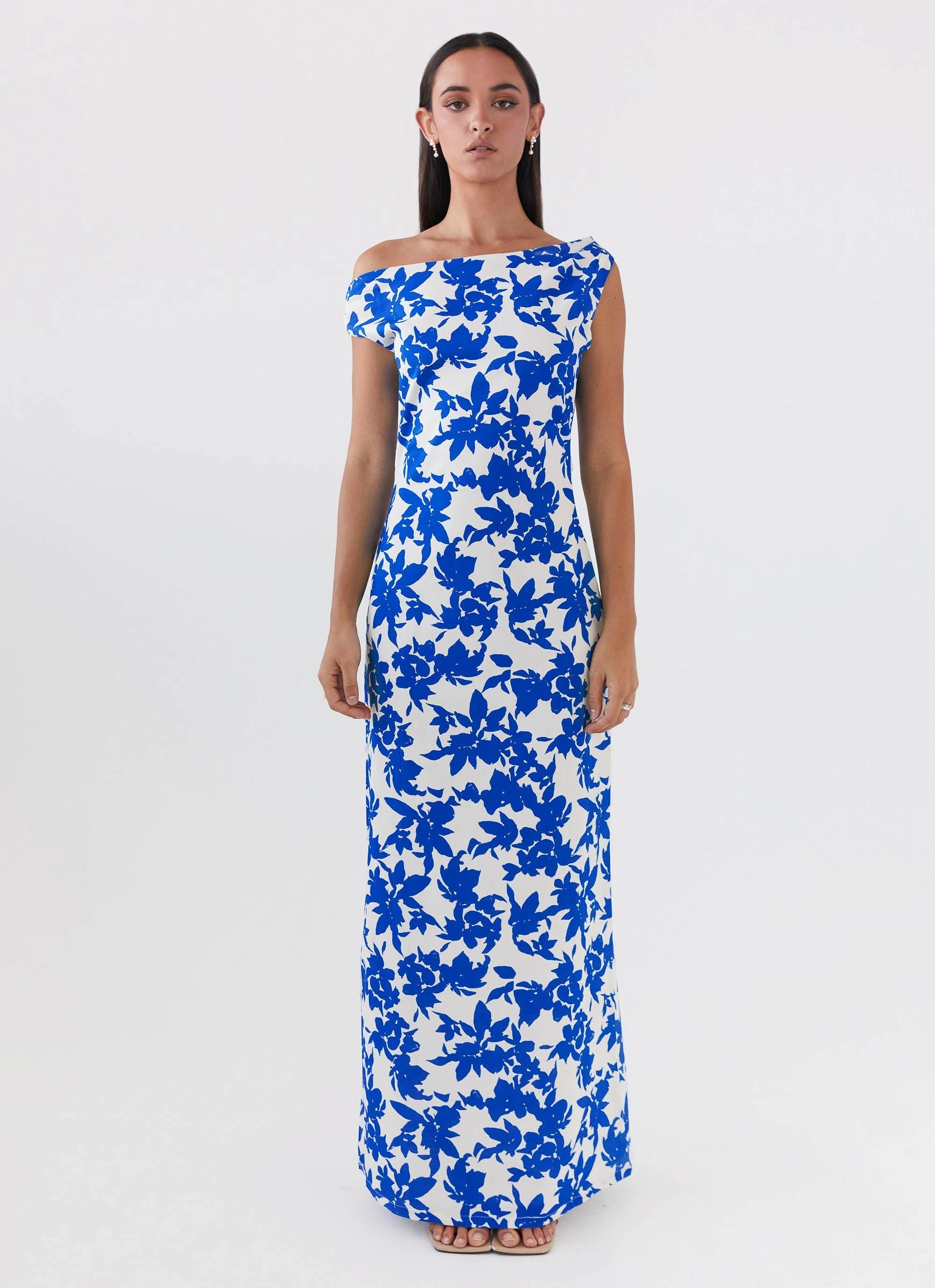 Office Classic Pyper Off Shoulder Maxi Dress - Blue Floral