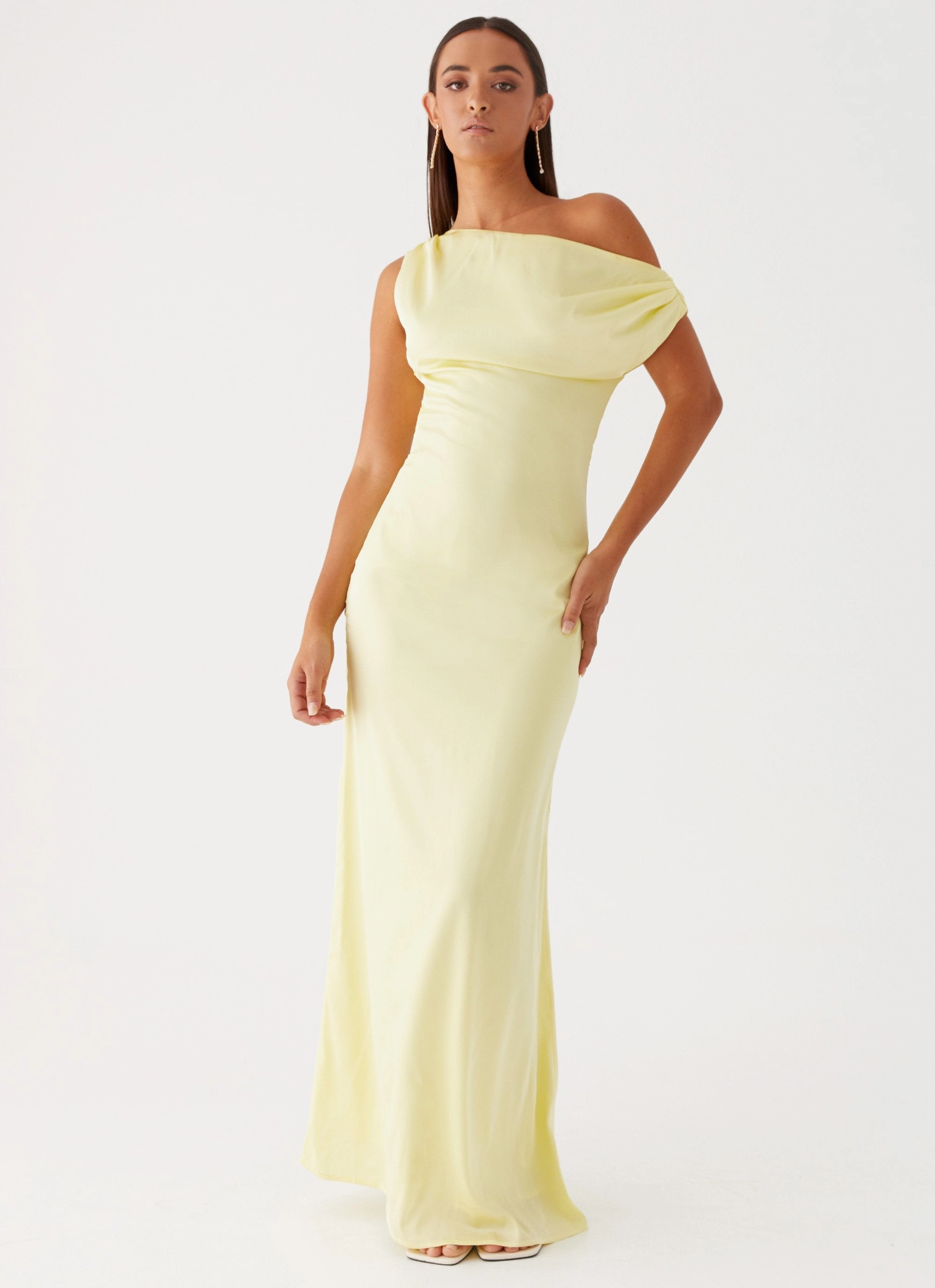 Feminine Mood Heart Of Glass Satin Maxi Dress - Yellow