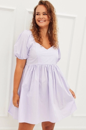 Comfort Stretch Classic Movement Purple Mini Dress Sweetheart Neck Puff Sleeve Party