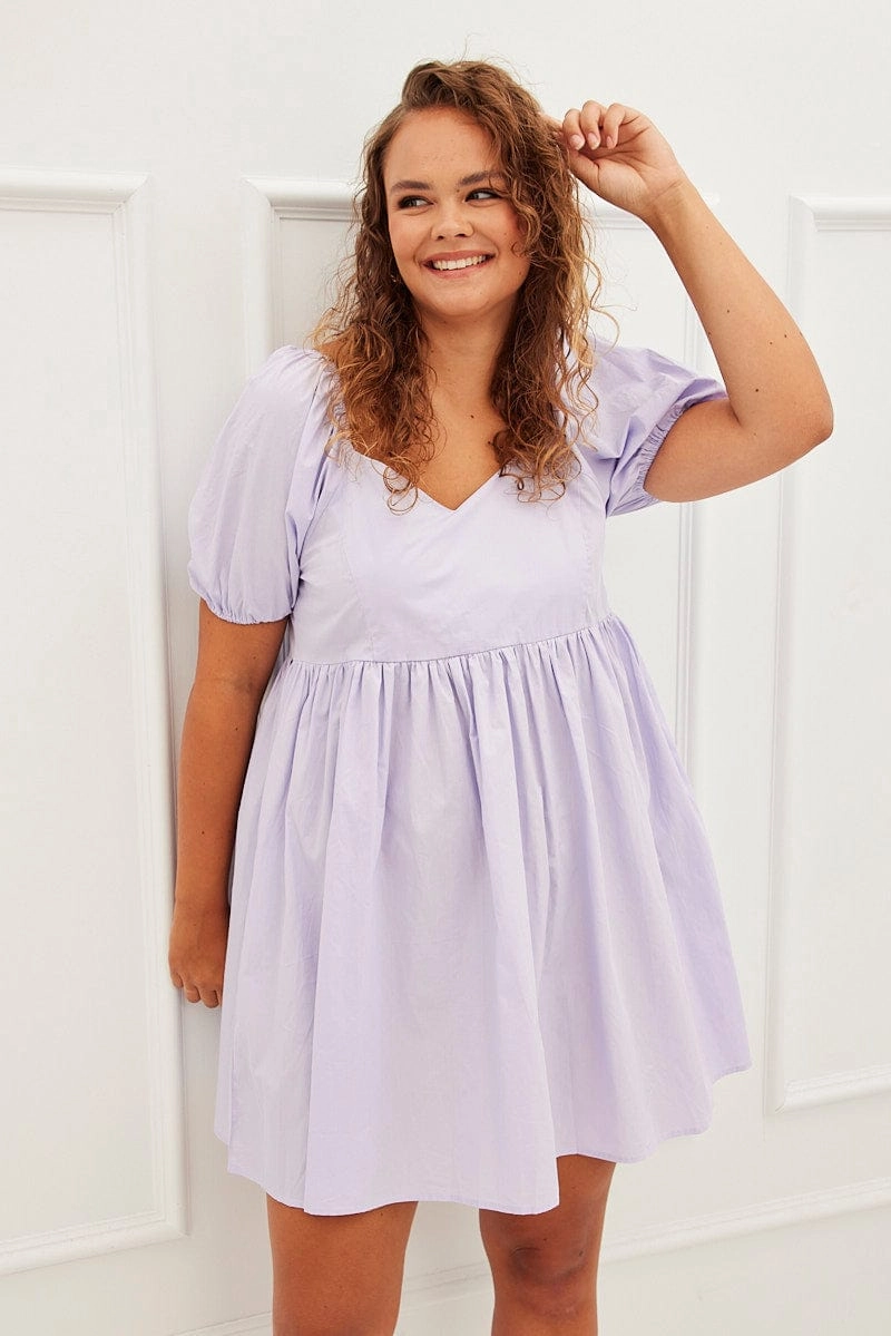 Timeless Look Purple Mini Dress Sweetheart Neck Puff Sleeve Party