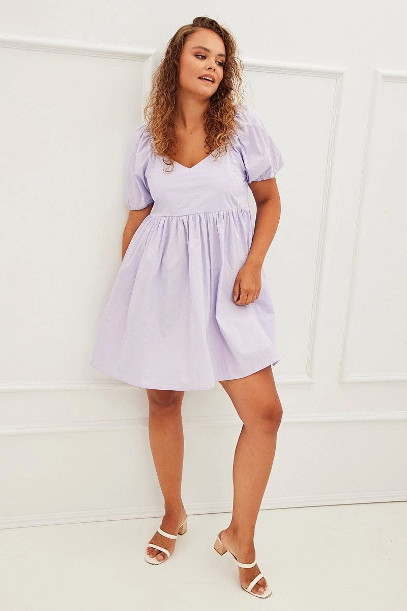 Grace Base All-day style Purple Mini Dress Sweetheart Neck Puff Sleeve Party