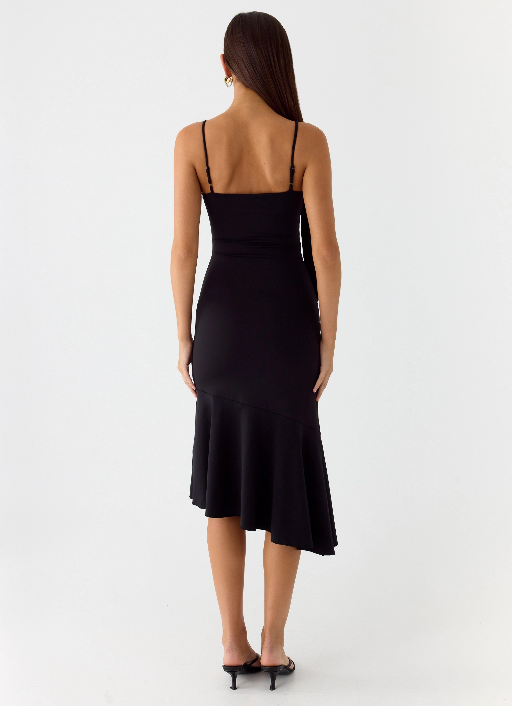 Multi Season Work Ease Tranquility Asymmetric Midi Dress - Black