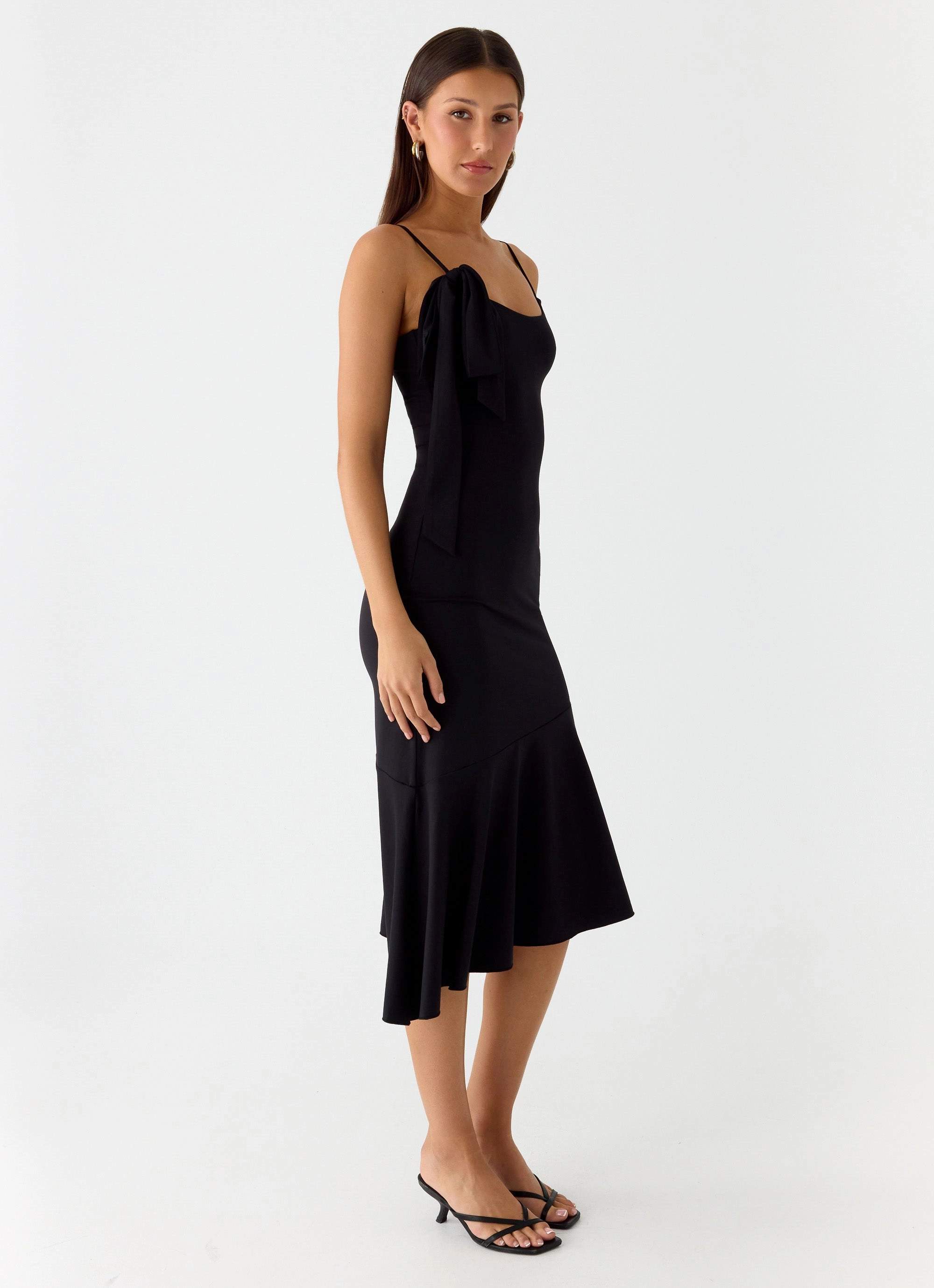 Tranquility Asymmetric Midi Dress - Black Relaxed Look Edgy vibes