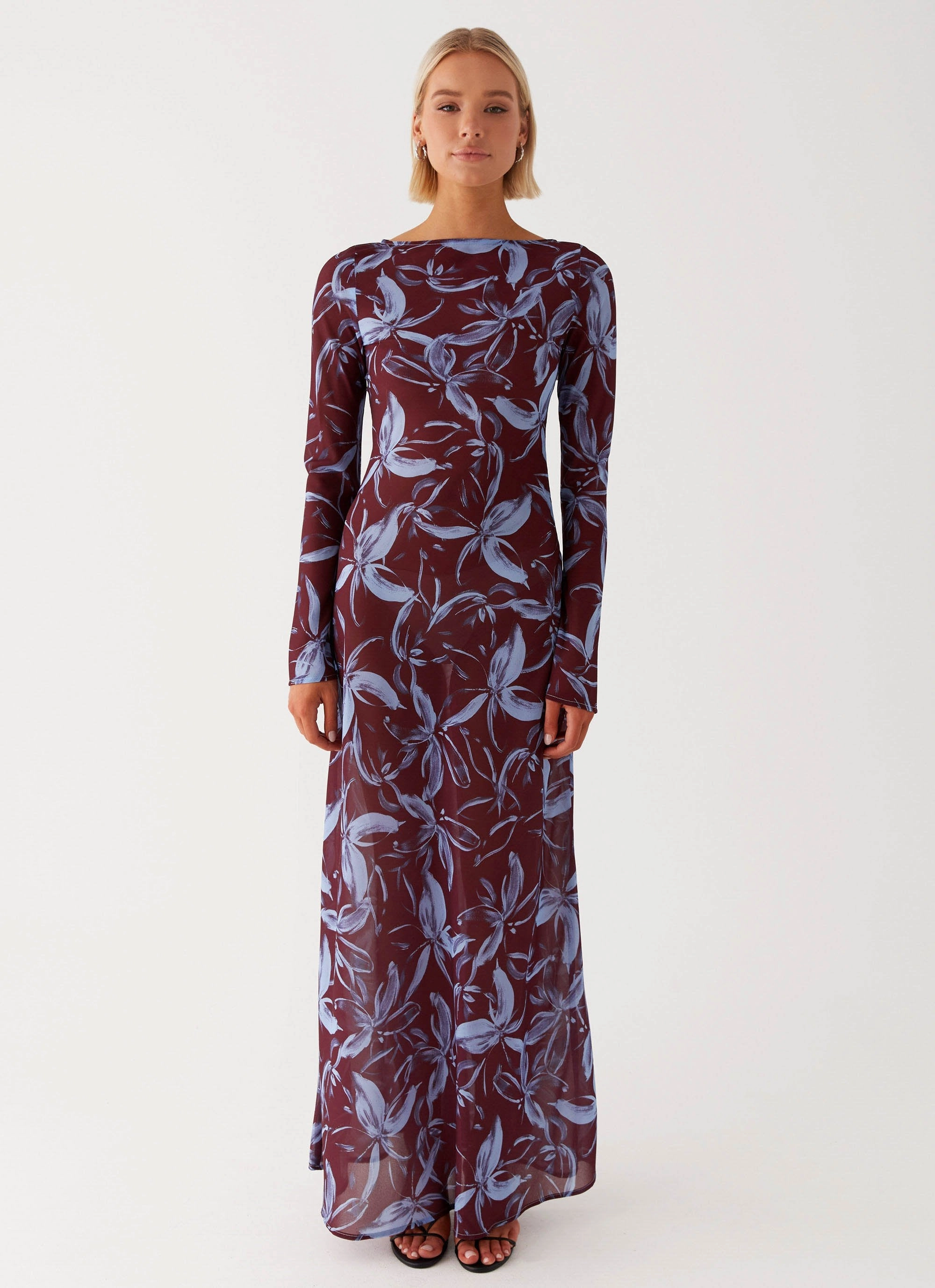 Knit Cool Understated Elegance Lorde Maxi Dress - Brown Purple Floral