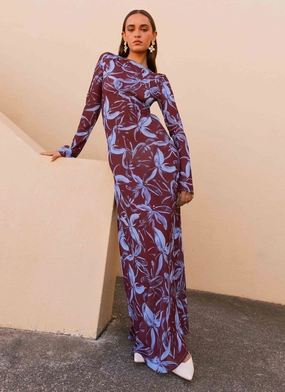 Jewel-Tone Lorde Maxi Dress - Brown Purple Floral