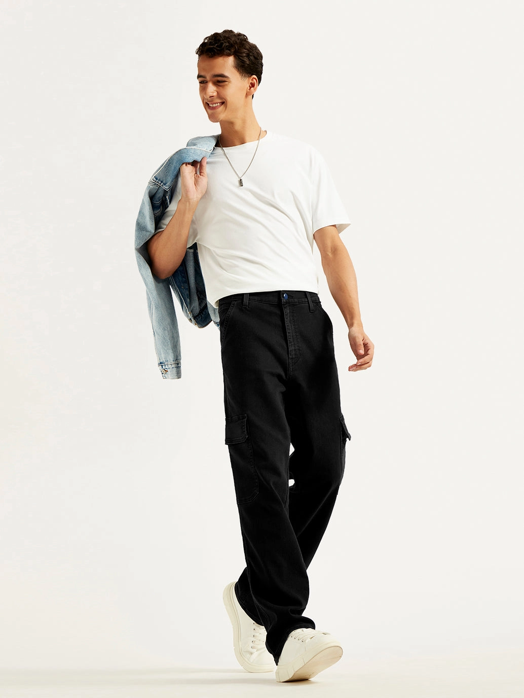 Men's 568 Black Loose Straight Cargo Trousers Seamless Comfort Seamless Waist Technology