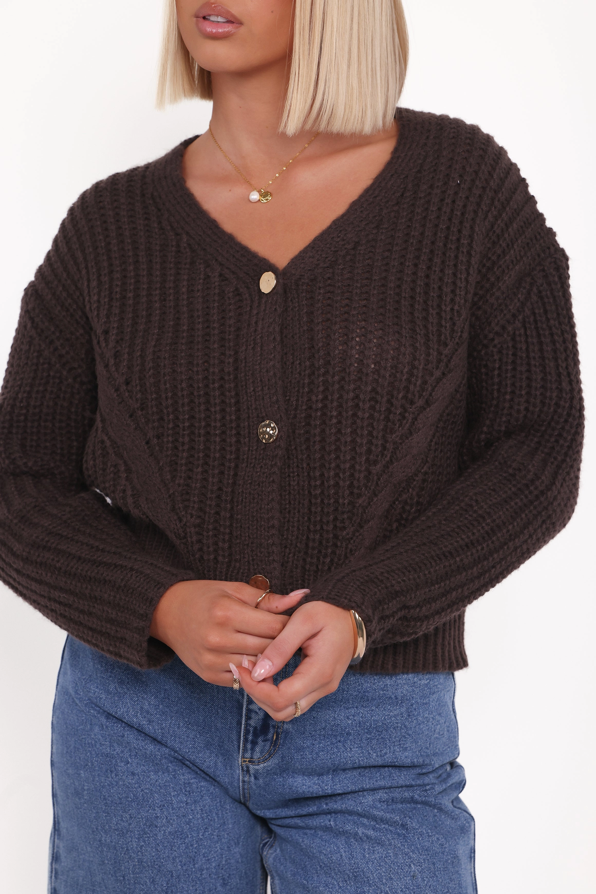 Henderson Thick Knit Cardigan - Brown QuickFabric Recovery Cold Casual Outfit