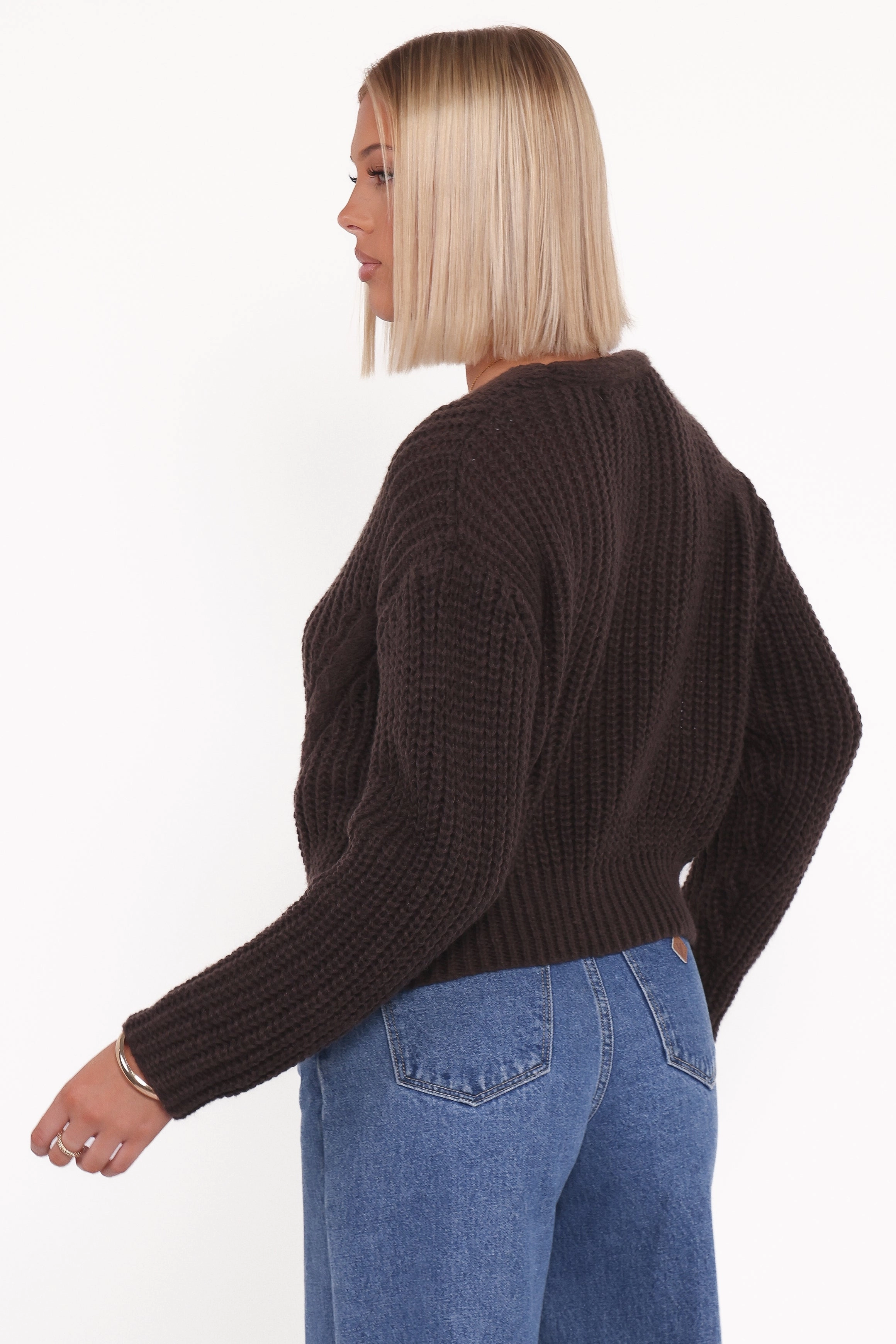 Henderson Thick Knit Cardigan - Brown Ventilation Panel