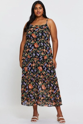 Floral Print Maxi Dress Square Neck Sleeveless Soft Stitch