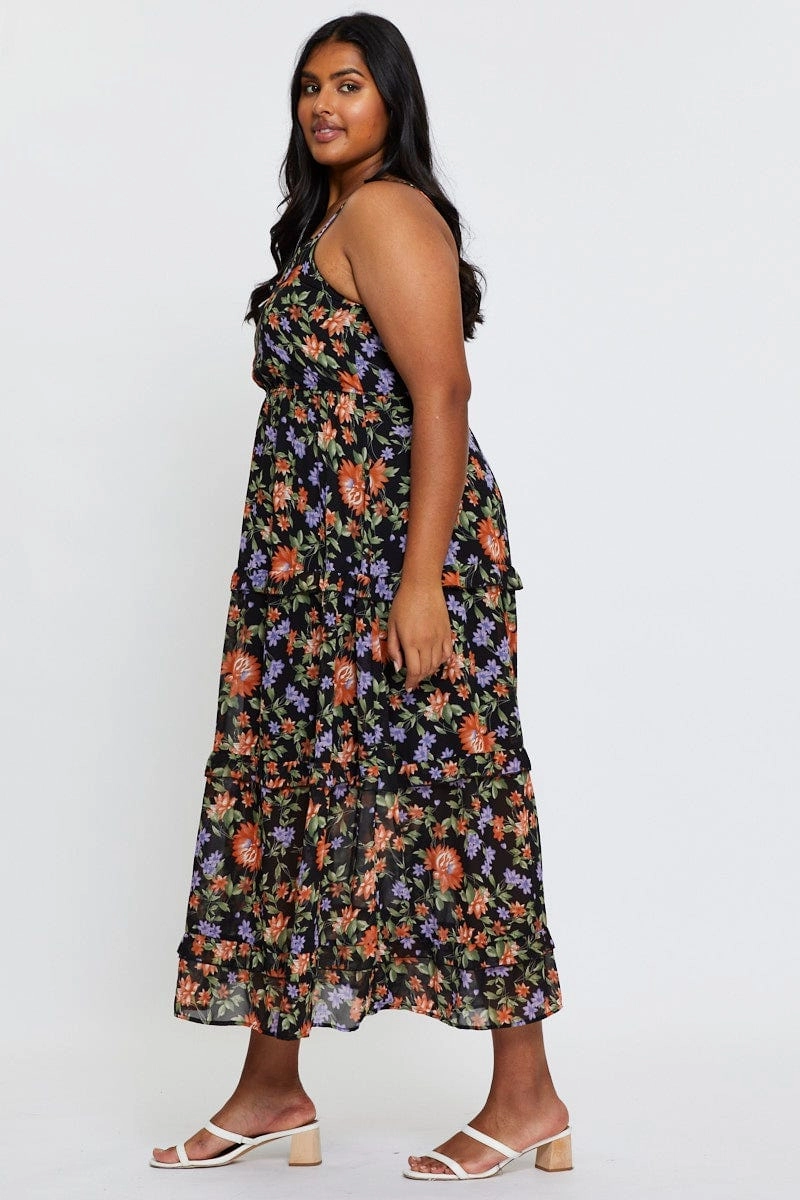 Floral Print Maxi Dress Square Neck Sleeveless Pocket-Detail custom-fit