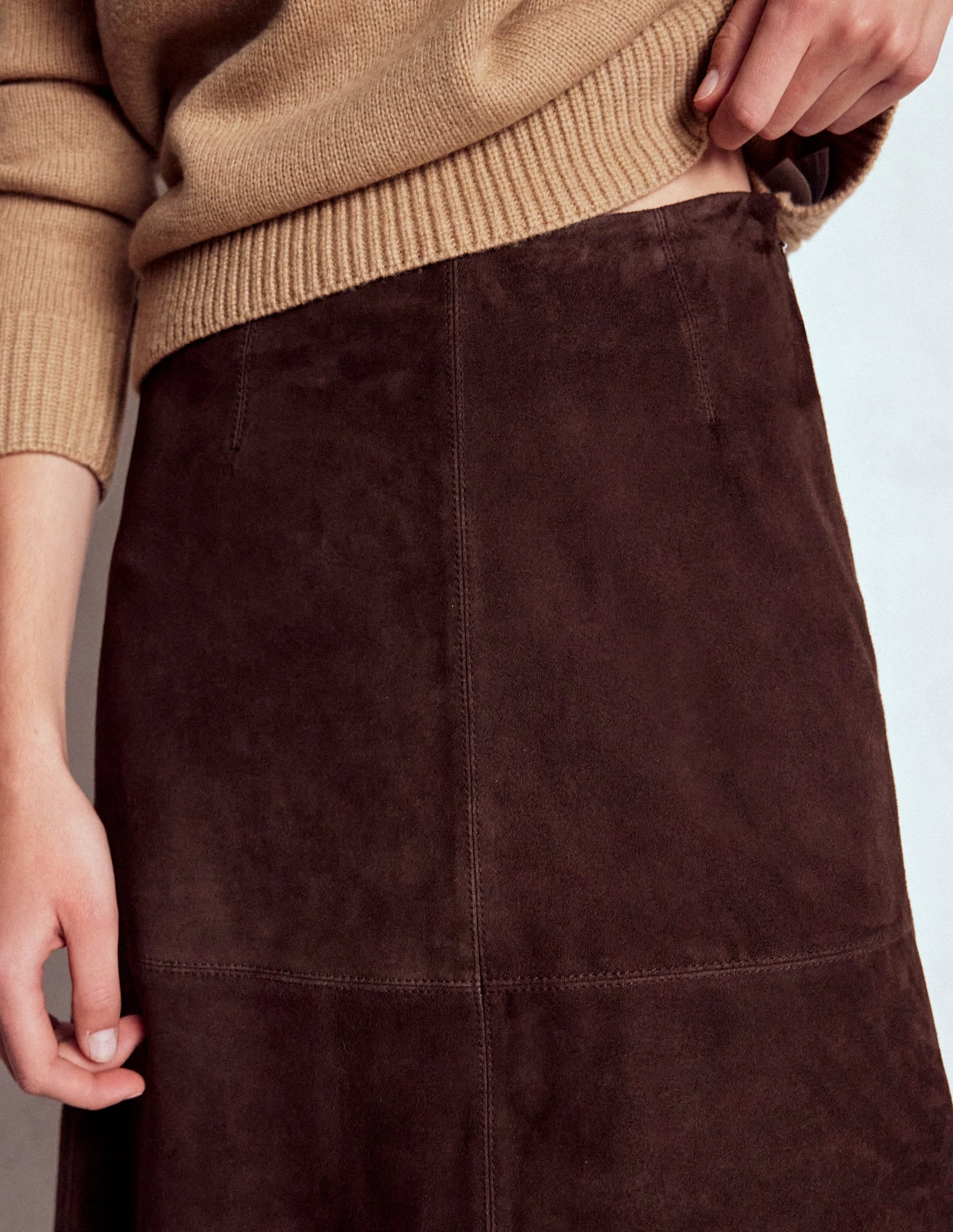 Urban Pulse Suede Midi Skirt-Dark Chocolate