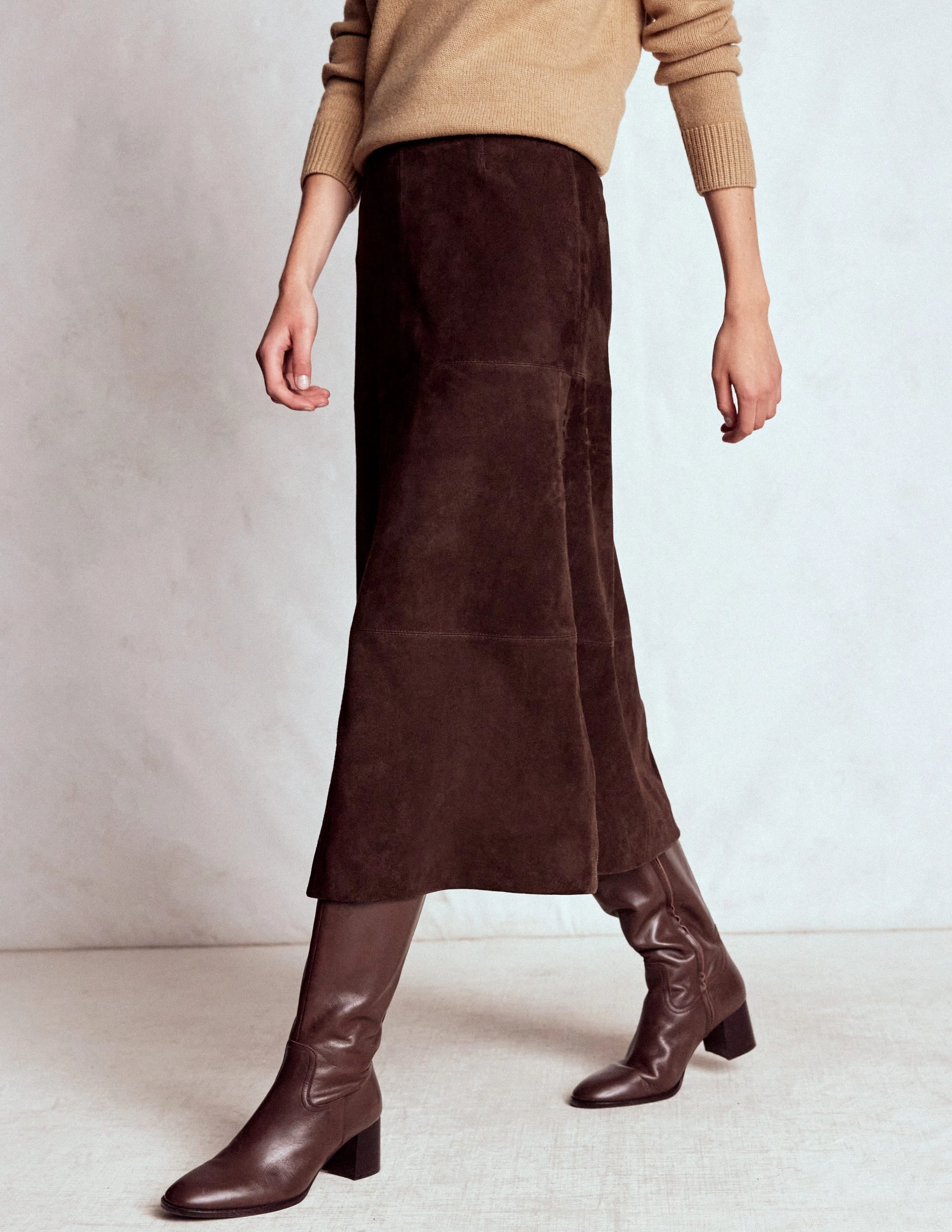 Suede Midi Skirt-Dark Chocolate Casual Comfort