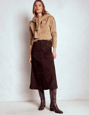 Gentle Vibe Suede Midi Skirt-Dark Chocolate