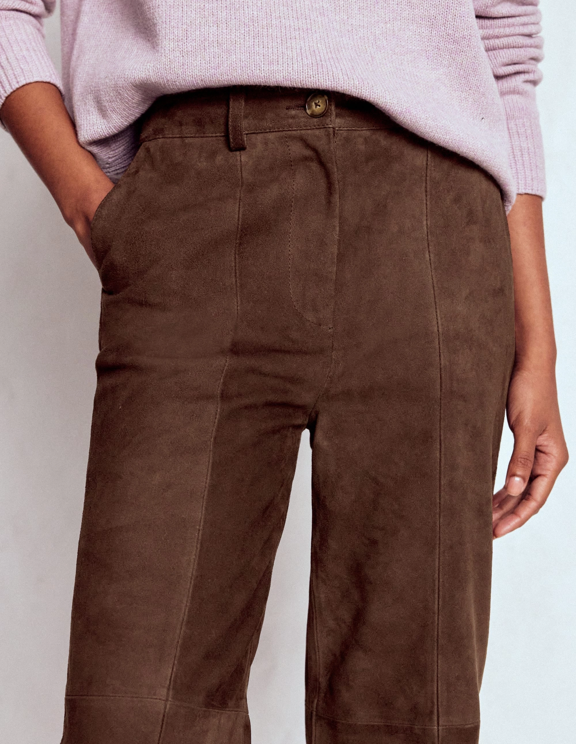 Suede Straight Leg Trousers-Dark Chocolate Practical Comfort Athletic Comfort
